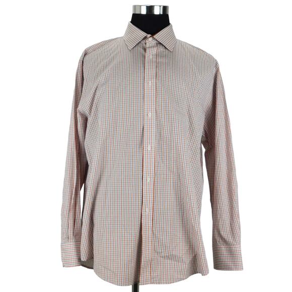 Haggar Orange Blue Checkered Cotton Long Sleeve Button-Up Mens XXL Shirt - Picture 1 of 6